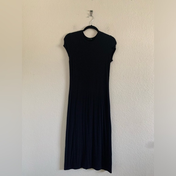 ATM Anthony Thomas Melillo  Cap Sleeve Slim Black Bodycon Midi Dress Size M - Picture 2 of 8